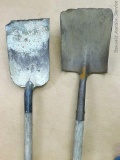 2 Flat shovels, one straight handle and one D handle, fair to poor condition.