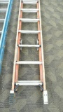 28 Ft, 300 lb fiberglass extension ladder has been repaired, could be shortened or used for