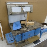 Kalamazoo antique kitchen wood stove in a delightful blue with warming oven and water reservoir is