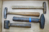 Assortment of hammers including brass, cross peen and upholstery up to nearly a foot long. All heads