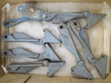 Cast iron clothesline clamp; plus six cast iron mystery brackets that would make great yard art, 7