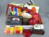Assortment of automotive lights, wire, reflectors and more.