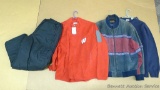 Men's clothing incl. Wisconsin sweater, size L, new; Scully jacket, size L, lining shows wear; Izod