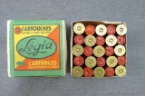 Vintage box of Legia shotgun cartridges, 12 gauge No. 2 shot. Made in Belgium. Graphics are nice on