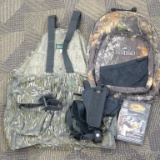 Gander Mountain camouflage vest, size XL; Red Head camouflage backpack; Kill Zone DVD, NIP; more.
