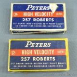 Two vintage boxes of Peters high velocity 257 Roberts, 117 grain inner belted soft point bullet.