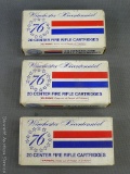 Three boxes of Winchester Bicentennial 30-30 150 gr. silvertip. Each box has 20 cartridges.