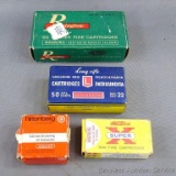 Full box of 22 shells long rifle; full box of 6, 35mm Browning .25 automatic; partial box of Western