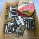 Zebco model 202 spinning reel in original box; assortment of open face reel incl. Shakespeare,