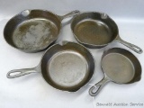 4 Wagner Ware cast iron skillets marked '3', '5','6', and '8'. Cleaned and seasoned with vegetable
