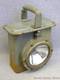 WWII era submarine and battleship lantern is marked 'GravbaR Quality' and 'Benjamin Electric Mfg.