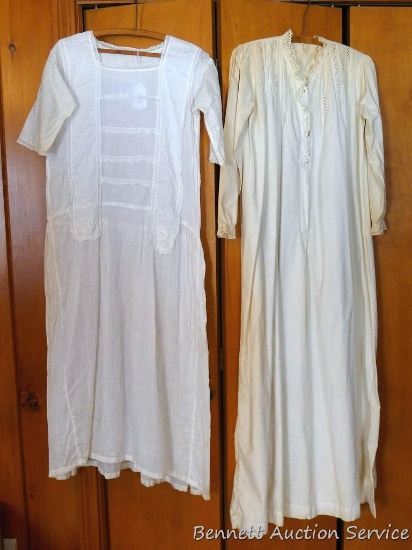 Two lovely antique shifts or night dresses. One is full length, the other is 3/4 length. Both are in