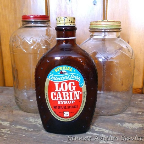Folger's and National Coffee jars, plus a Log Cabin syrup bottle. Both coffee jars are in great