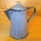 Graniteware enameled coffee pot appears original and in very good condition. Stands 9-1/4