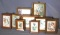 Framed advertisements including Arm & Hammer, Cordova Coffee, National Sewing Machine Company,