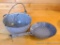 Neat little bowl with spout and handles; small frying pan. Both pieces are gray graniteware and in