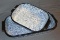 Pretty blue and white speckled enamelware pans in good condition. Smaller measures 8