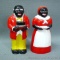 Black Americana salt and pepper shaker set is marked 'F&F, Dayton, Ohio'. Each piece is approx.