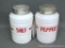 Retro white and red salt and pepper shaker set. Each stands 4-1/2