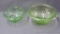 Two green glass serving or mixing bowls, 9-3/4