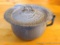 Enameled graniteware chamber pot with lid. Measures 9