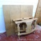 Solid oak table is 3-1/2' square and is extendable for leaves which are not included. Stripped and