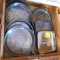 Nine baking pans including Py-O-My pie pans, cake pans, baking sheets. All are in overall good
