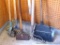 Yard tools including dirt rakes, edger, snow shovel, broom, more.