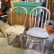 Two great wooden kitchen chairs are sturdy. Just need a little clean up. Each is approx. 3' tall