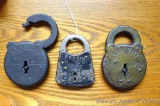 Two iron Eight Lever locks by Armory measure 3-1/2