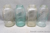 Four 2 quart mason jars; Ball strong shoulder jar, Mason's strong shoulder jar patent Nov. 30th,
