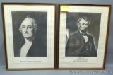 Set of 2 framed prints; George Washington and Abe Lincoln, each measures 13
