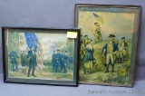 Framed print of the Civil War with Abe Lincoln speaking to the troops, measures 16