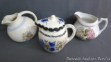 Porcelain floral ball style pitcher is unmarked; Knowles floral pitcher; blue floral pitcher with