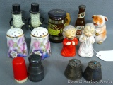 Schlitz shaker, Mr. Peanut shakers, floral German china salt & pepper shakers, silver toned shakers,