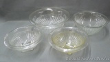 Set of three ribbed glass mixing or serving bowls, largest is 9-3/4
