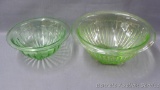 Two green glass serving or mixing bowls, 9-3/4