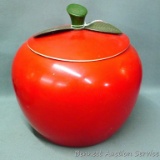 Fun retro aluminum apple cookie jar is in overall very good condition with only a couple of spots