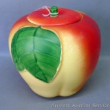 Retro apple cookie jar is in good condition with only some crazing noted. Stands approx. 7-1/2