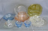 Depression glass and other pieces. Large vintage relish tray is very heavy and depicts places for