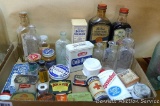 Great collection of household pharmaceutical containers including Band-Aid, Pepsodent, Vaseline,