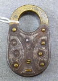Antique padlock by Eagle Lock Co. measures nearly 3-1/2