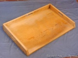 Neat wooden tray appears handmade and measures 28-1/2