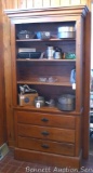 Pretty display cabinet with storage is a great size. Stands 6-1/2' tall x 38