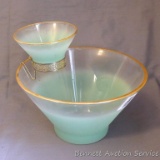 Funky mint green chip & dip with gold toned accents and dip holder. Large bowl is 10-3/4