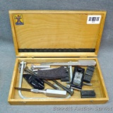 Vintage X-acto set is a better quality than what you buy today. Sturdy, solid aluminum handles. Box