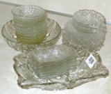 No shipping. Nice assortment of very vintage pressed glass including relish dishes, serving and