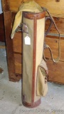 Super vintage canvas and leather golfer's bag is approx. 3' tall.