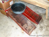 Two steel car ramps and two steel drain pans. No shipping.
