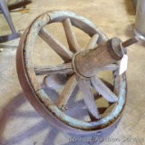 Antique wooden wheel with iron rim is approx. 19